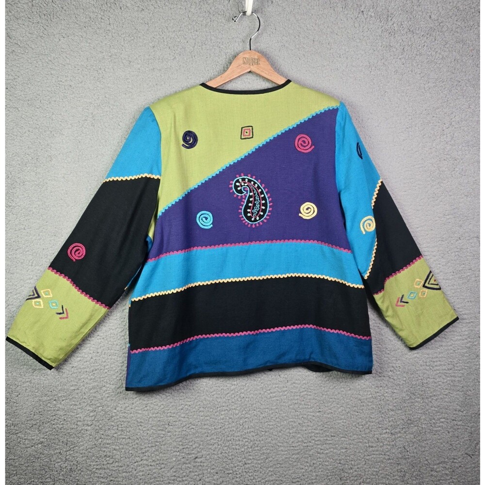 Indigo Moon Patchwork Boho Jacket Blue Green Larg… - image 14